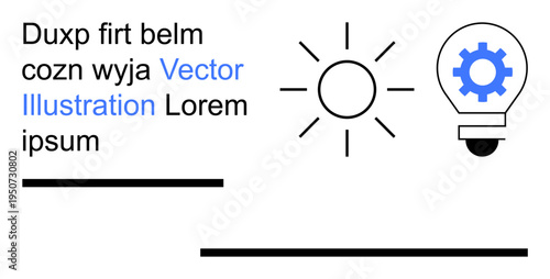 Innovation, energy, technology, creativity, education, business. Lightbulb with gear, sun icon and placeholder text on a minimalist backdrop. Innovation and energy concept for technology