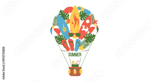 Summer hot air balloon vector illustration