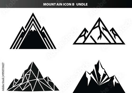 Stylized mountain icons set for adventure and exploration themes