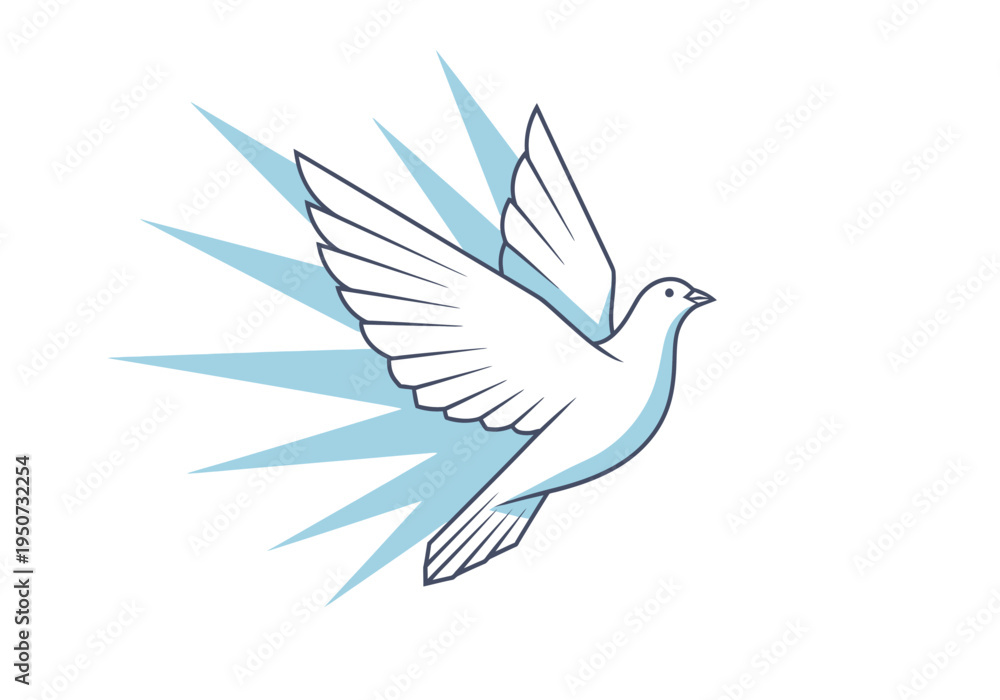 Obraz premium Stylized White Dove Flying with Blue Speed Burst Illustration.
