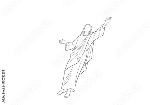 Faceless Jesus Christ outline illustration with arms outstretched in worship.