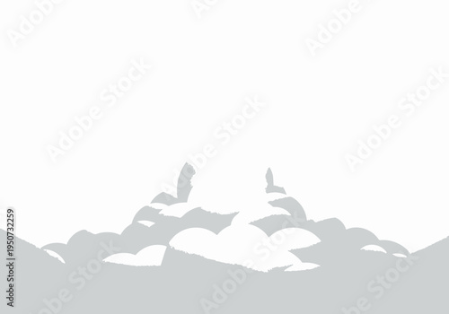 Abstract Grey Mountain Peaks and Stylized Clouds Landscape Vector Illustration.