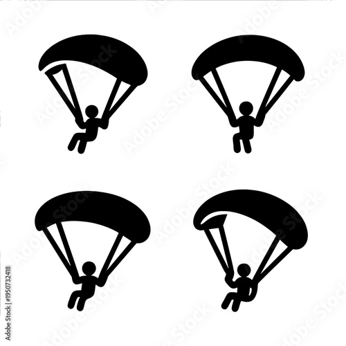 Silhouette of skydivers with parachutes in black and gray background