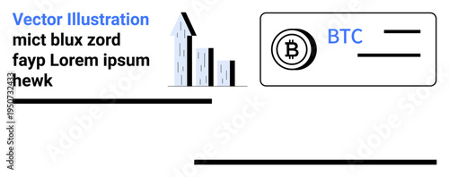 Financial services, cryptocurrency, digital assets, blockchain, bitcoin transactions, business growth. Rising bar graph and BTC symbol on a payment card. Cryptocurrency and financial services concept