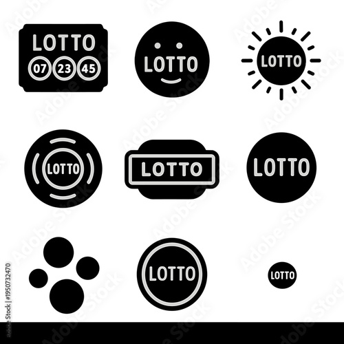 Variety of lottery icons featuring different lotto designs and styles