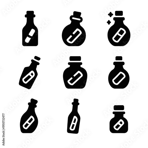Various potion bottle silhouettes on gradient background