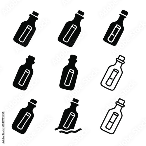Minimalist icon set of message in a bottle on gradient background