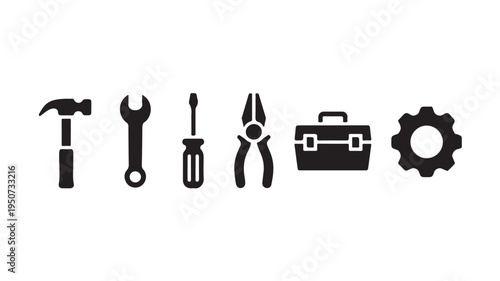 Industrial Tools Icons Set with Hammer Wrench Screwdriver Pliers Toolbox and Gear for Repair and Maintenance
