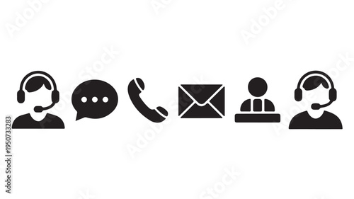 Customer Service Icons Set Featuring Headset Operator, Phone, Email, Chat and Support Symbols for Help Desk Communication