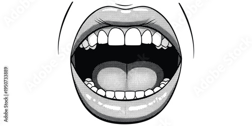 Open mouth anatomy illustration, dental study artwork, vocal expression design tribute, comic shading graphic, human oral concept, anatomical detail theme flat vector illustration