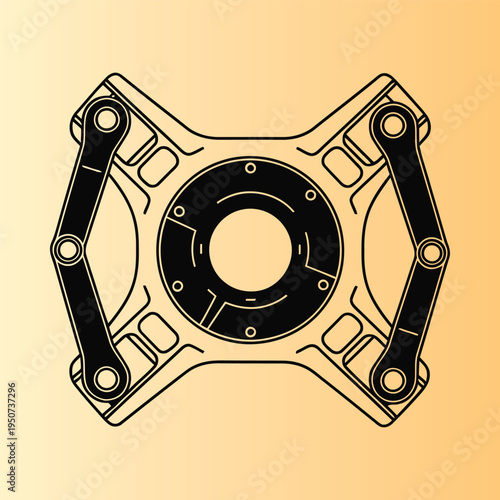 Futuristic mechanical component with central ring and arms with sci fi