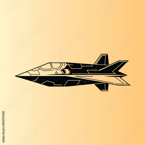Silhouette of a stealth fighter jet, modern aircraft illustration, air force