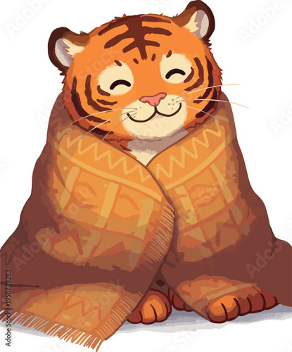 Cute Pixel Art Tiger Wrapped in Cozy Orange Blanket