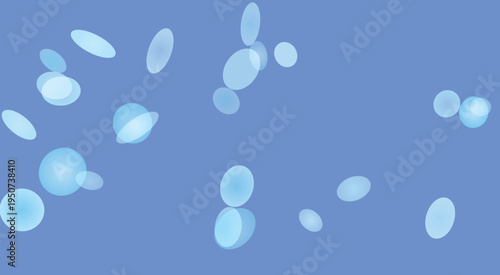 Abstract collection of light blue transparent bubbles floating in space design