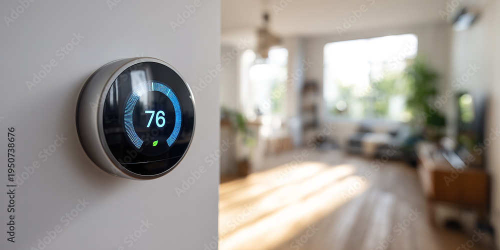 Fototapeta premium Modern smart thermostat on a wall
