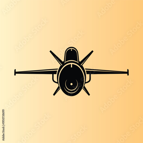 Silhouette icon of a military fighter jet or aerospace vehicle, front view design element
