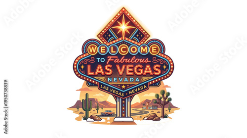 Welcome to Fabulous Las Vegas Nevada sign illustration, a classic roadside attraction, inspiring travel and memorable vacations