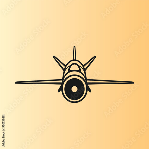 Front view outline icon of a fighter jet or aerospace craft for transportation design