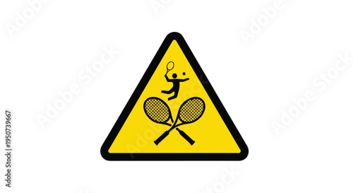 Yellow triangular warning sign with a black border and a black icon of a person playing tennis on a white background.