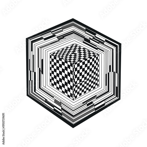 Black and white hexagon optical illusion.