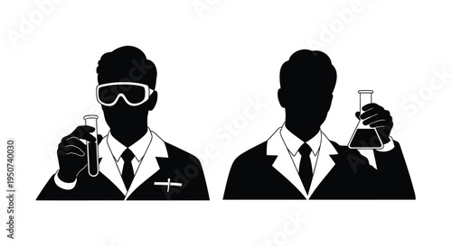 Set of 2 black silhouette scientists vector