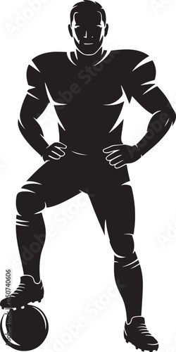 Football player silhouette with ball for sports app and team logo, minimalist vector 