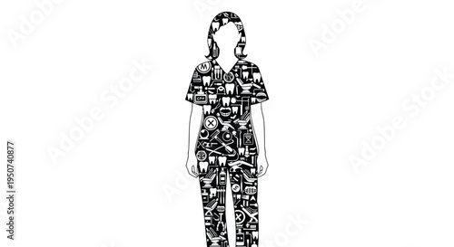 Vector illustration of a person wearing a jumpsuit with a floral pattern