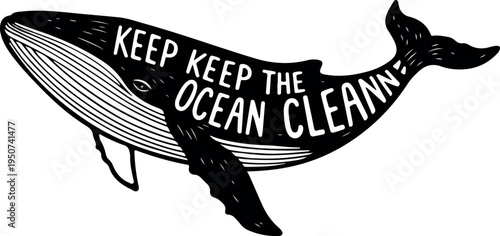 Keep The Ocean Clean Whale Illustration Vintage Retro Style