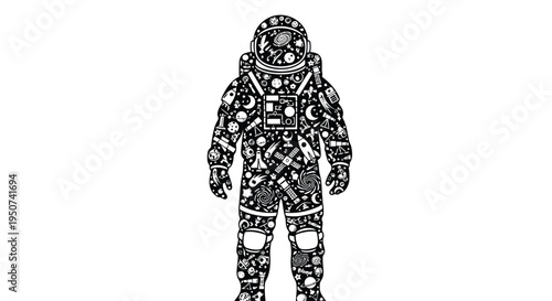 Vector astronaut illustration in black and white