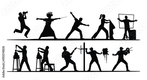 Set of 12 creative people silhouettes vector