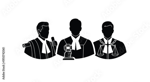 Set of 3 law icons vector, lawyer, judge, justice