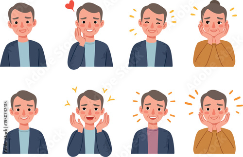 Man Expressing Various Emotions With Pixel Art Style