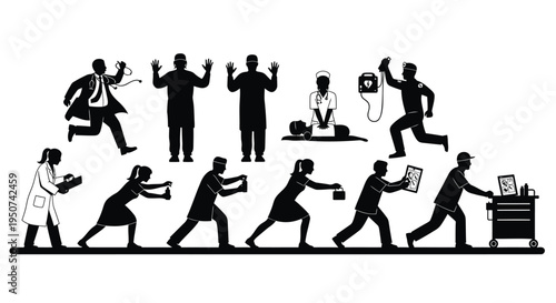 Set of 10 business people running silhouettes vector