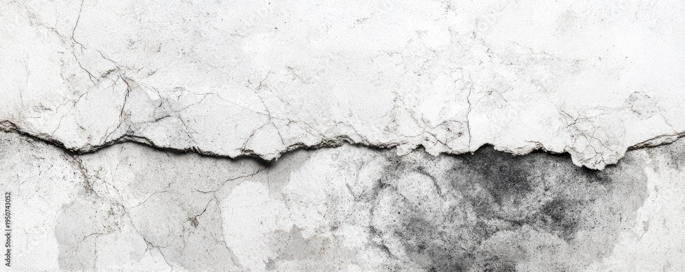 Obraz premium Grungy White Wall with Horizontal Crack and Textured Surface.