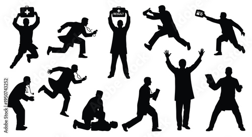 Set of 10 black business people silhouettes vector