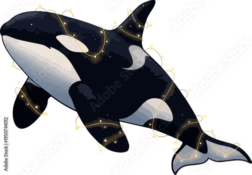 Orca Whale Wrapped In Twinkling Lights