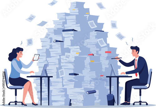 Overwhelmed Office Workers Buried Under Huge Paperwork Stack