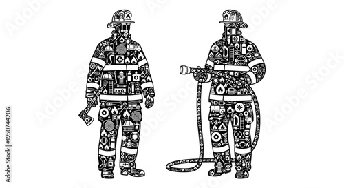 Set of 2 firefighters icons vector, emergency responders