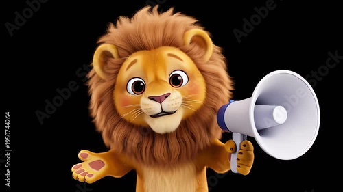 Cartoon Lion Character Holding a Megaphone Making an Announcement
