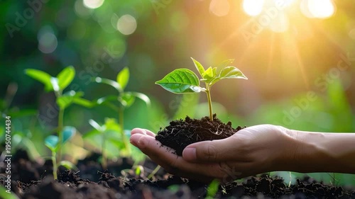 Wallpaper Mural Hand holds seedling, soil, sun Torontodigital.ca
