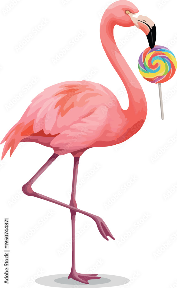 Fototapeta premium Pink Flamingo Holding Swirl Lollipop Candy Vector