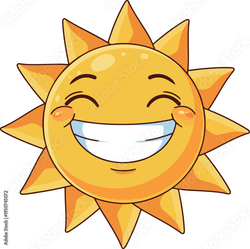 Happy Sun Character With Big Smile And Rosy Cheeks Flat Design