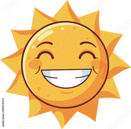 Happy Smiling Sun Icon Vector Bright Yellow Joyful Character Face Warm