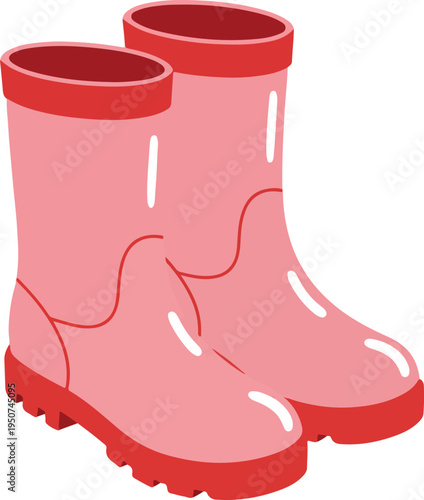 Pink Rubber Rain Boots Isolated Object Minimalist Vector Illustration
