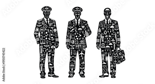 Set of 3 businessmen icons vector, black and white
