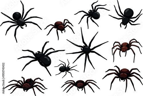 Isolated Pixel Art Spiders Collection Vector Graphic