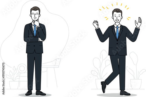 Pixel Art Businessman Poses Thinking and Celebrating Success Isolated
