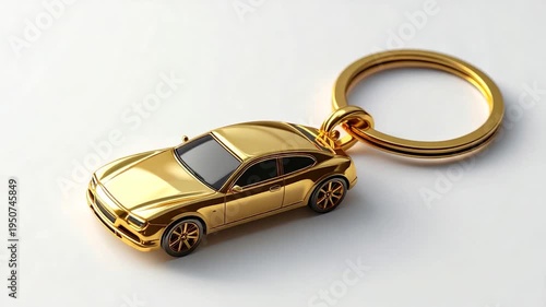 Golden car keychain on white