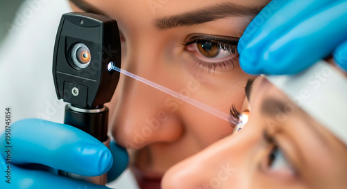 Wallpaper Mural Eye Examination with Ophthalmic Device – Close-up Vision Test Torontodigital.ca