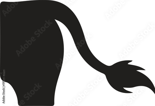 A black silhouette illustration showing the rear end and tufted tail of a lion or similar animal